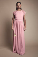 Delicate Lace Bodice Maxi Bridesmaid Dress