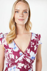 Floral Lace Trim Ottoman Midi Dress