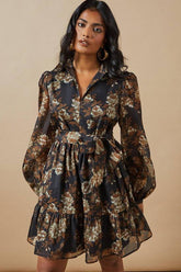 Organza Collared Mini Dress