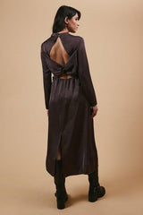 Satin High Neck Twist Back Midi Dress