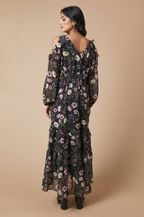 Occasion Floral Printed Metallic Cold Shoulder Midaxi Dress