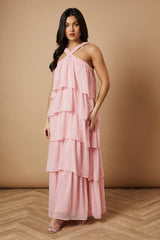 Halterneck Ruffle Maxi Dress