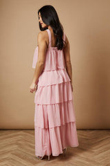 Halterneck Ruffle Maxi Dress