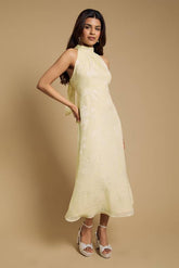 Petite Plain Satin Burnout Halterneck Midi Dress