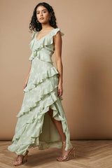 Petite Ruffle Jacquard Print Maxi Dress