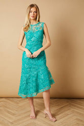 Floral Lace Scallop Detail Midi Dress