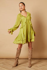 Plain Ruffle Detail Mini Dress