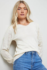 V Neck Scallop Detail Bow Pointelle Jumper