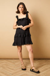 Broderie Tiered Detail Strappy Mini Dress