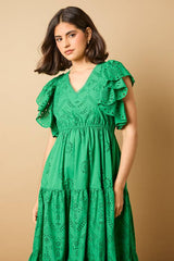 Petite Broderie V Neck Angel Sleeve Maxi Dress