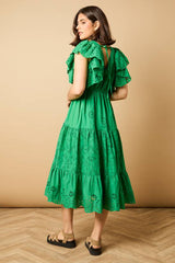 Petite Broderie V Neck Angel Sleeve Maxi Dress