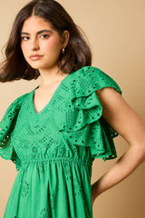 Petite Broderie V Neck Angel Sleeve Maxi Dress