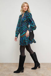 Printed Lace Trim Boho Shirt Mini Dress