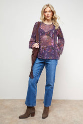 Printed Lace Detail Dobby Chiffon Blouse