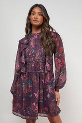 Printed Frill Detail Chiffon Mini Dress