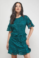 Lace Trim Detail Frill Sleeve Mini Dress