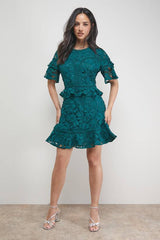 Lace Trim Detail Frill Sleeve Mini Dress