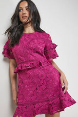 Lace Trim Detail Frill Sleeve Mini Dress