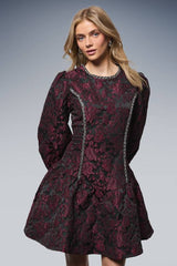 Embellished Trim Jacquard Mini Dress
