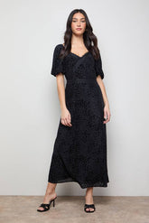 Devore Puff Sleeve Midi Dress