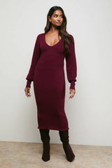 Scallop Neck Knitted Midi Dress