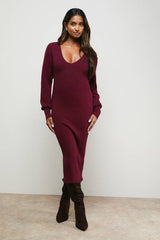 Scallop Neck Knitted Midi Dress
