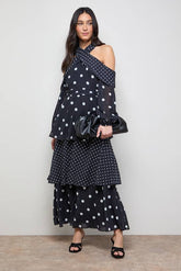 Printed Halterneck Off The Shoulder Tiered Maxi Dress