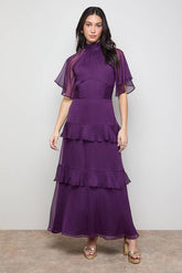 Angel Sleeve Chiffon Frill Maxi Dress