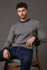Navy Super Soft Knitted Geo Crew Neck Jumper