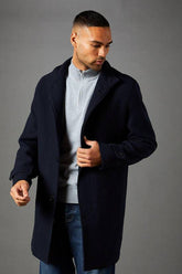 Navy Signature Funnel Neck Wool Blend Coat