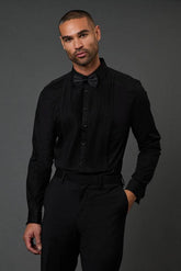 Black Pleat Front Slim Fit Long Sleeve Dress Shirt
