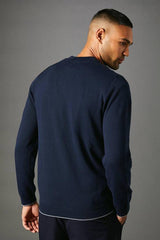 Navy Knitted Zip Through Bomber