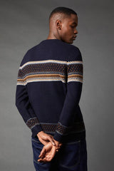 Placement Stripe Pattern Crew Neck Jumper