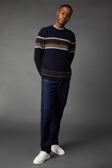 Placement Stripe Pattern Crew Neck Jumper