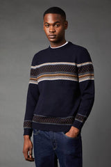 Placement Stripe Pattern Crew Neck Jumper