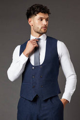 Navy Tweed Look Waistcoat