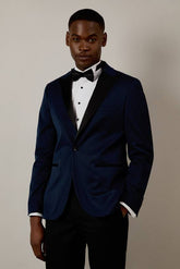 Navy Tailored Fit Peak Collar Tuxedo Jacket