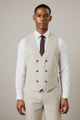 Neutral Semi Plain Double Breasted Waistcoat
