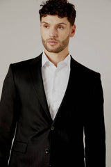Black Herringbone Tailored Fit Suit Jacket