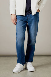 Mid Wash Stretch Straight Fit Jeans