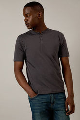 Dark Grey Grandad Neck T-shirt