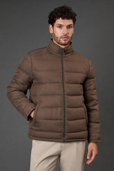 Taupe Wool Look Quilted Jacket