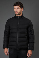 Black Wool Look Quilted Jacket