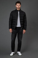 Black Wool Look Quilted Jacket