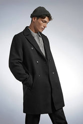 Black Double Breasted Wool Blend Coat