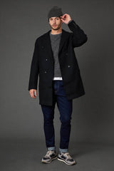Black Double Breasted Wool Blend Coat