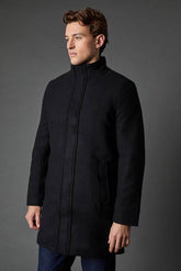 Black Signature Funnel Neck Wool Blend Coat With Insert