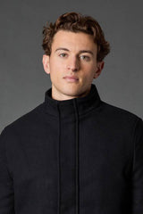 Black Signature Funnel Neck Wool Blend Coat With Insert