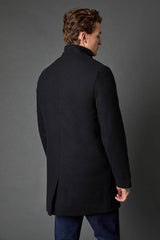Black Signature Funnel Neck Wool Blend Coat With Insert