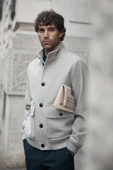 Light Grey Funnel Neck Wool Blend Coat